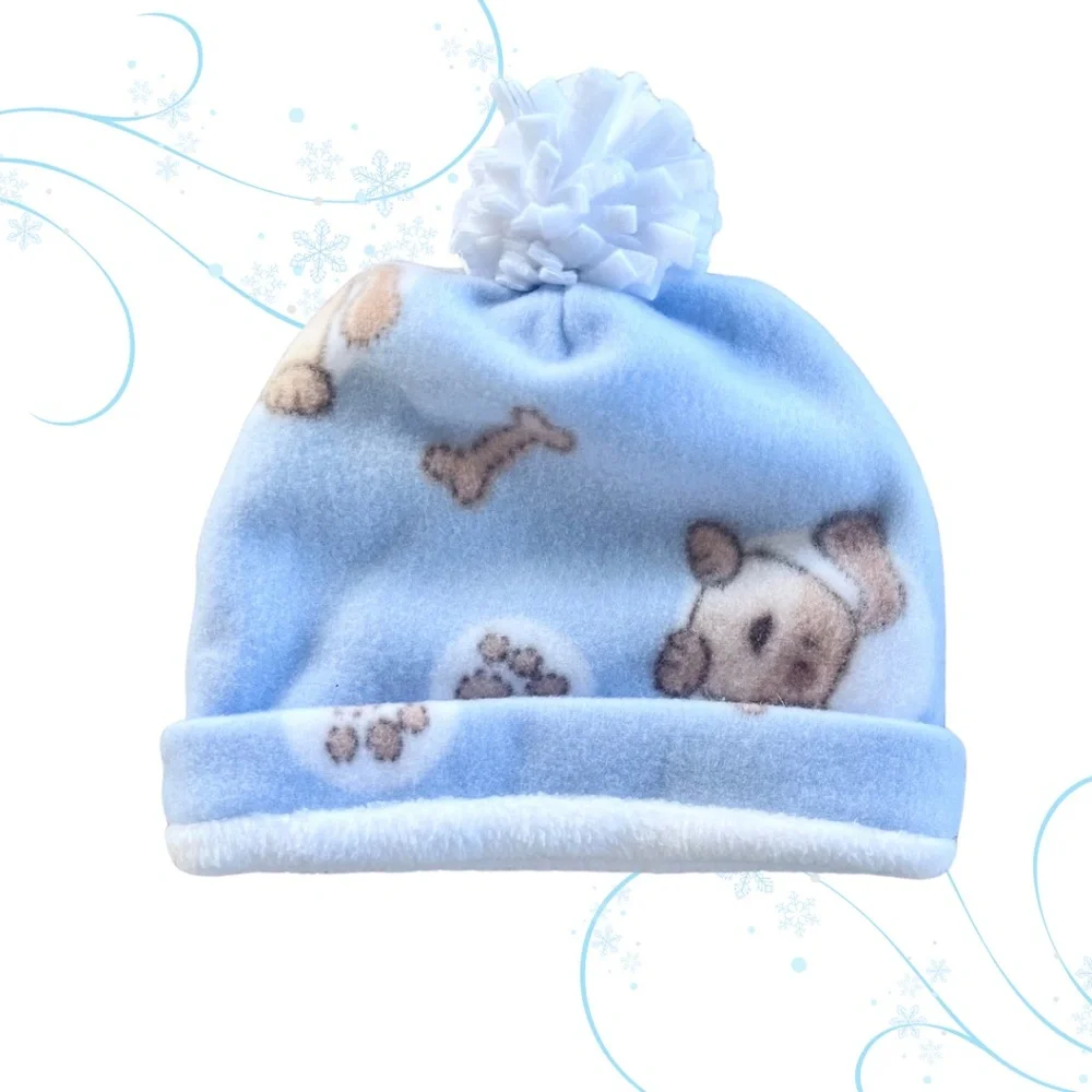 Fleece Double lined Toddler Hat and Mitten Set -Puppies on blue